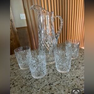 Cut Glass Pitcher and (4) Tumbler Set